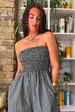 Arbi Gingham Shirring Bandeau Jumpsuit Black